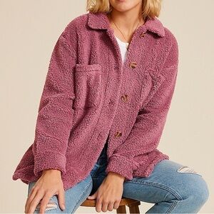 (NWT) Maurices Women’s Cozy Sherpa Shacket in Rose Fog, XXL